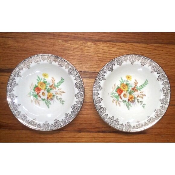 Edwin Knowles Other - 2 Vintage Edwin Knowles Floral Fruit Dessert Bowls beige orange Brown gold 1930s